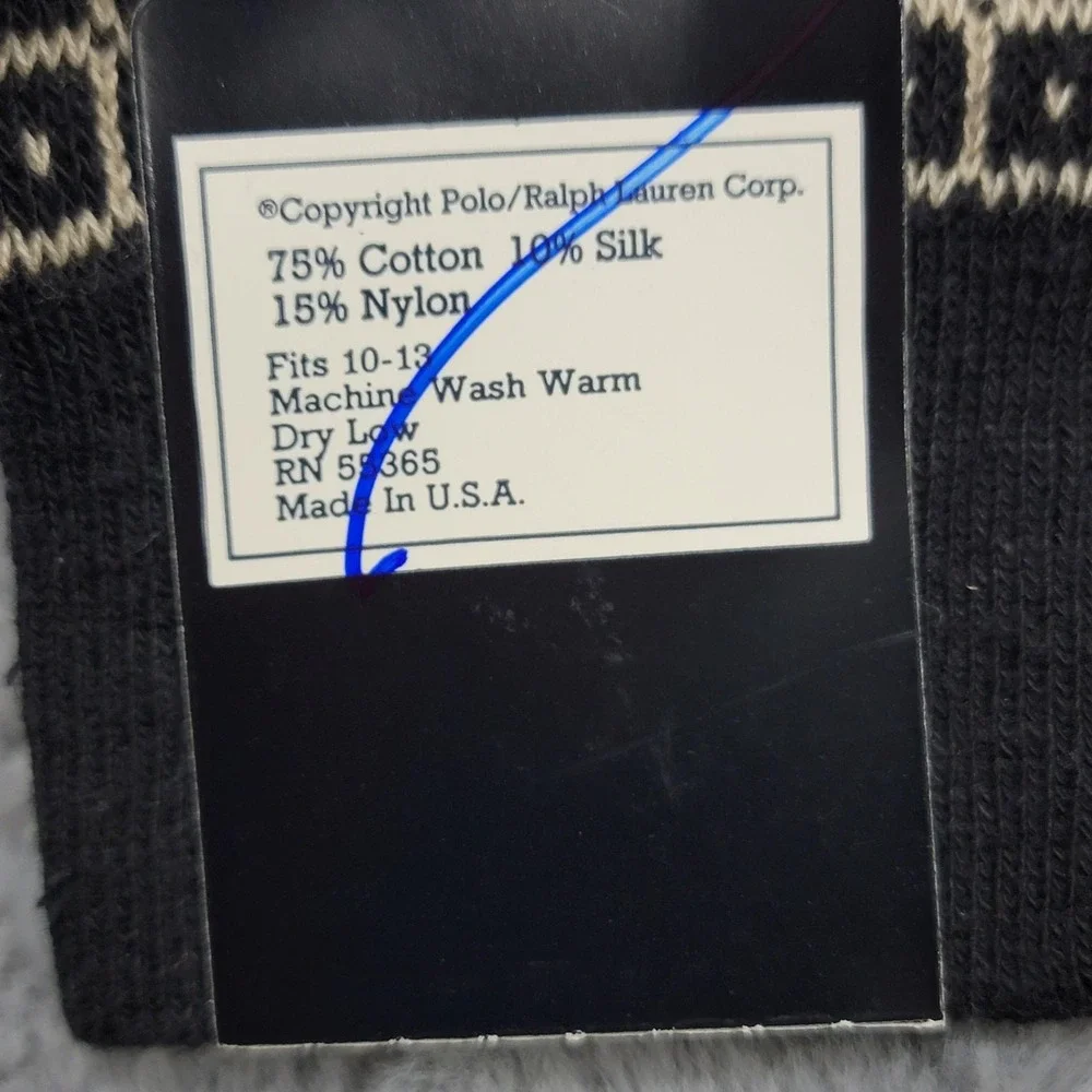 Polo Ralph Lauren Socks Mens 10-13 Black Diamond Argyle Silk Blend Mid Calf USA